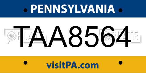 TAA8564 Pennsylvania License Plate