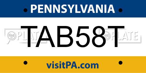 TAB58T Pennsylvania License Plate