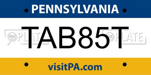 TAB85T Pennsylvania License Plate