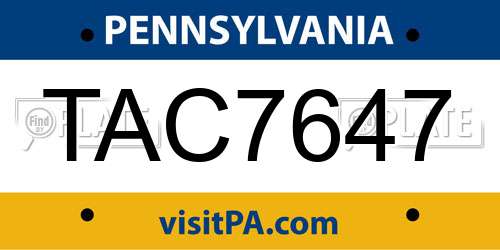TAC7647 Pennsylvania License Plate