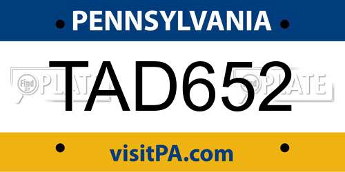 TAD652 Pennsylvania License Plate