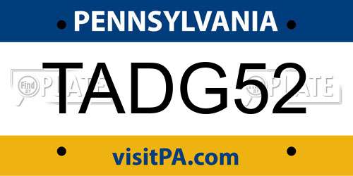 TADG52 Pennsylvania License Plate
