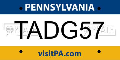 TADG57 Pennsylvania License Plate