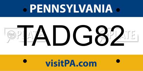TADG82 Pennsylvania License Plate