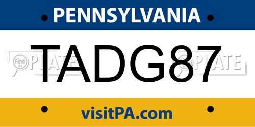TADG87 Pennsylvania License Plate