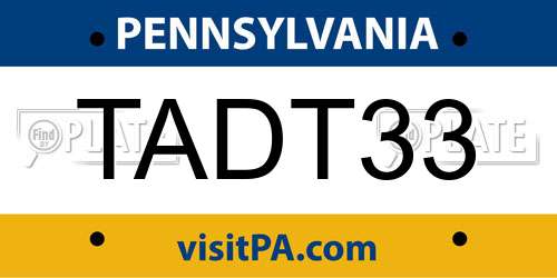 TADT33 Pennsylvania License Plate