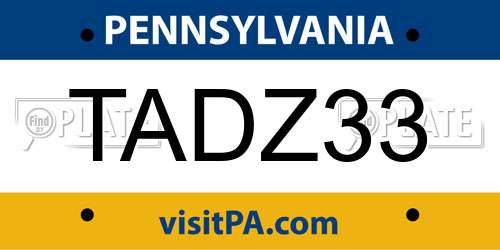 TADZ33 Pennsylvania License Plate