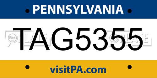 TAG5355 Pennsylvania License Plate