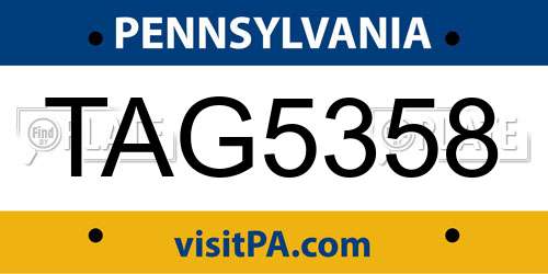 TAG5358 Pennsylvania License Plate