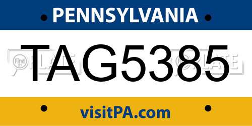 TAG5385 Pennsylvania License Plate