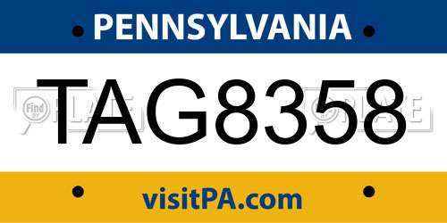 TAG8358 Pennsylvania License Plate