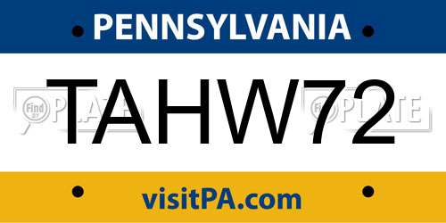 TAHW72 Pennsylvania License Plate