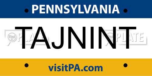 TAJNINT Pennsylvania License Plate