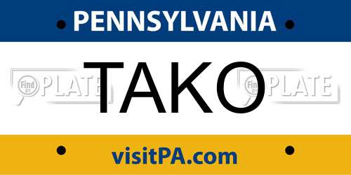 TAKO Pennsylvania License Plate