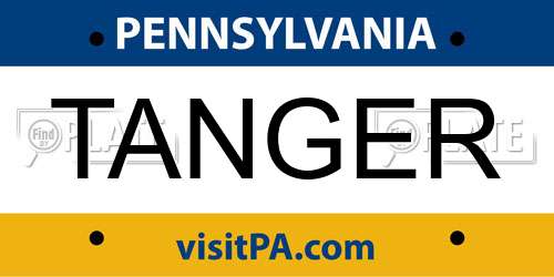 TANGER Pennsylvania License Plate