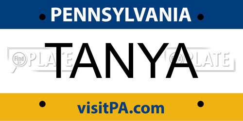 TANYA Pennsylvania License Plate