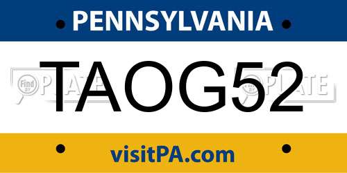 TAOG52 Pennsylvania License Plate