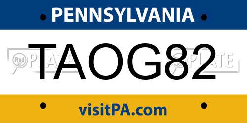 TAOG82 Pennsylvania License Plate