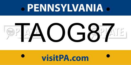 TAOG87 Pennsylvania License Plate