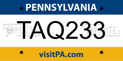 TAQ233 Pennsylvania License Plate