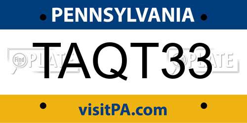 TAQT33 Pennsylvania License Plate