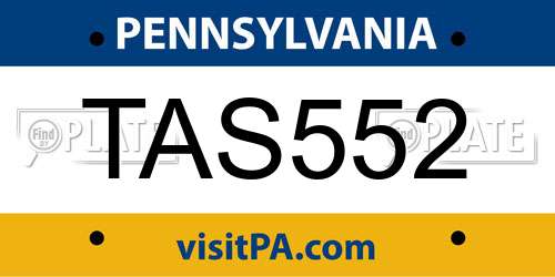 TAS552 Pennsylvania License Plate