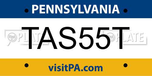 TAS55T Pennsylvania License Plate