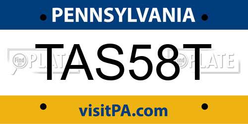 TAS58T Pennsylvania License Plate