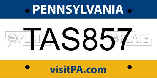 TAS857 Pennsylvania License Plate