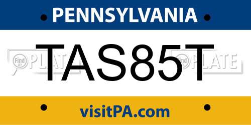 TAS85T Pennsylvania License Plate