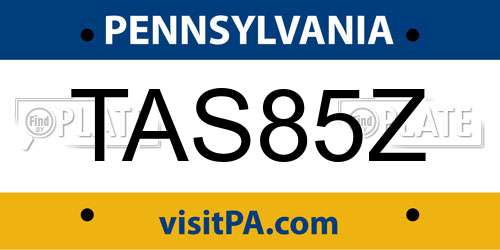 TAS85Z Pennsylvania License Plate