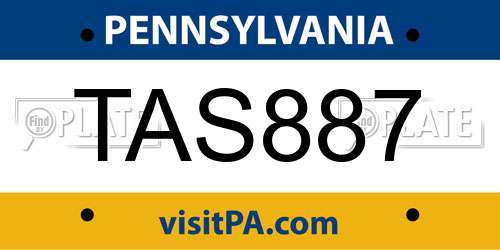 TAS887 Pennsylvania License Plate