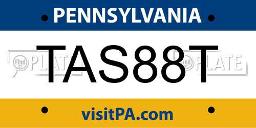 TAS88T Pennsylvania License Plate