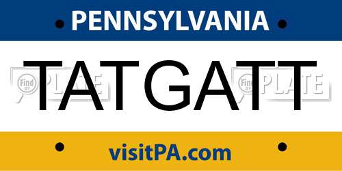 TATGATT Pennsylvania License Plate