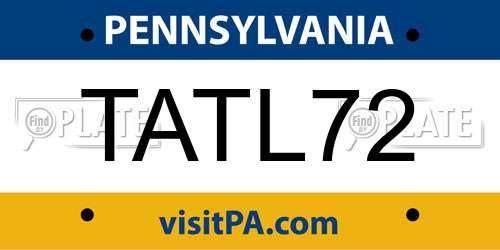 TATL72 Pennsylvania License Plate