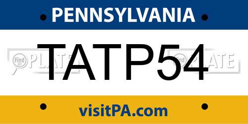 TATP54 Pennsylvania License Plate