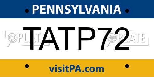 TATP72 Pennsylvania License Plate