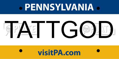 TATTGOD Pennsylvania License Plate