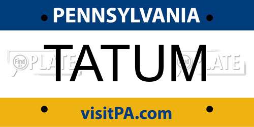 TATUM Pennsylvania License Plate