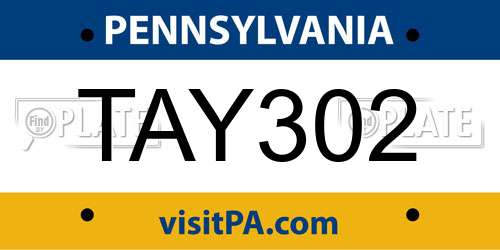 TAY302 Pennsylvania License Plate