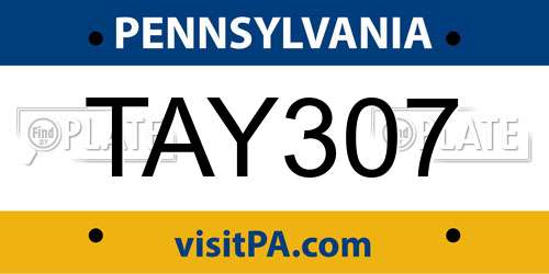 TAY307 Pennsylvania License Plate