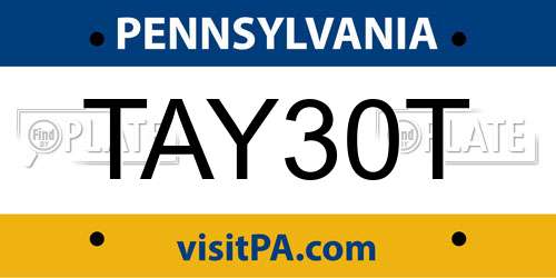 TAY30T Pennsylvania License Plate