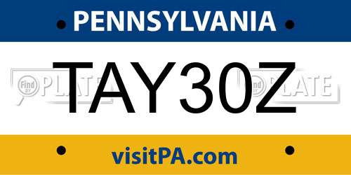 TAY30Z Pennsylvania License Plate