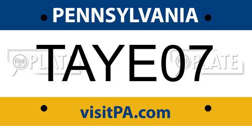 TAYE07 Pennsylvania License Plate