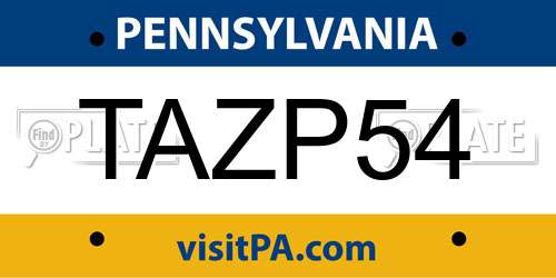 TAZP54 Pennsylvania License Plate