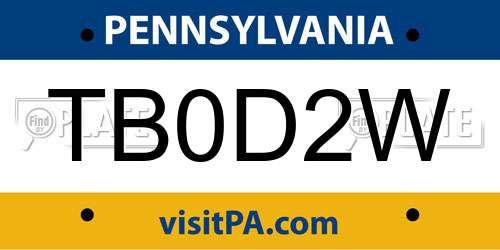 TB0D2W Pennsylvania License Plate