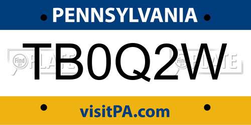 TB0Q2W Pennsylvania License Plate