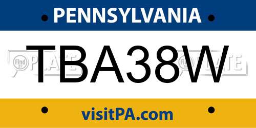 TBA38W Pennsylvania License Plate