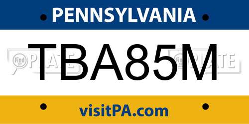 TBA85M Pennsylvania License Plate