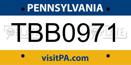 TBB0971 Pennsylvania License Plate